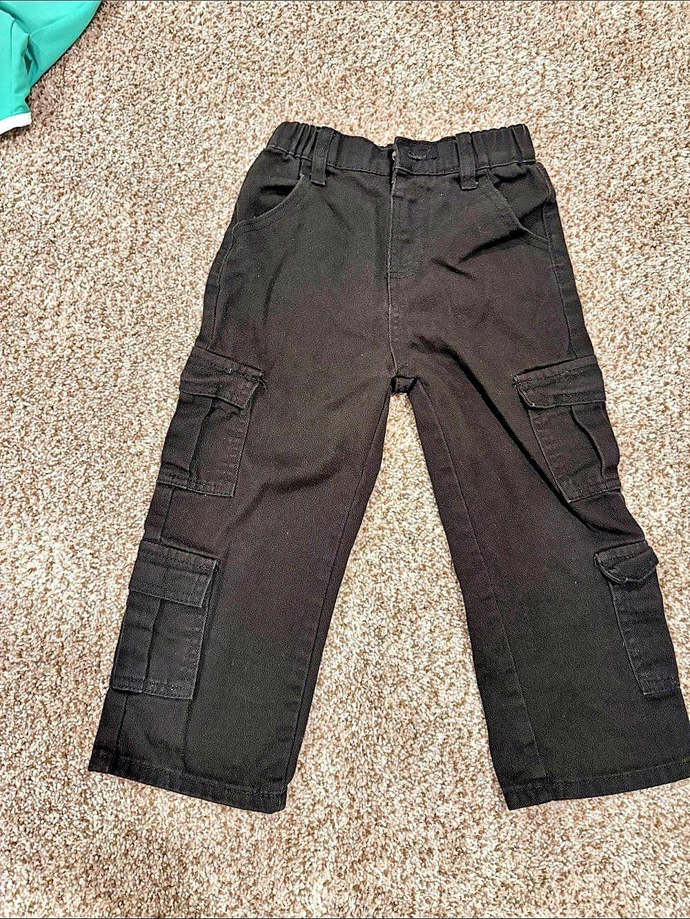Kids Black Denim Cargo Pants